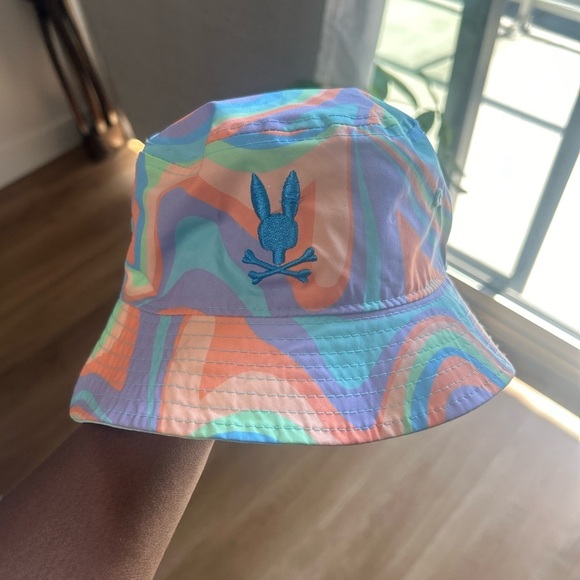 Blue Tie-Dye Bucket Hat with Skull Bunny Logo for kids +!polo - Picture 2 of 8